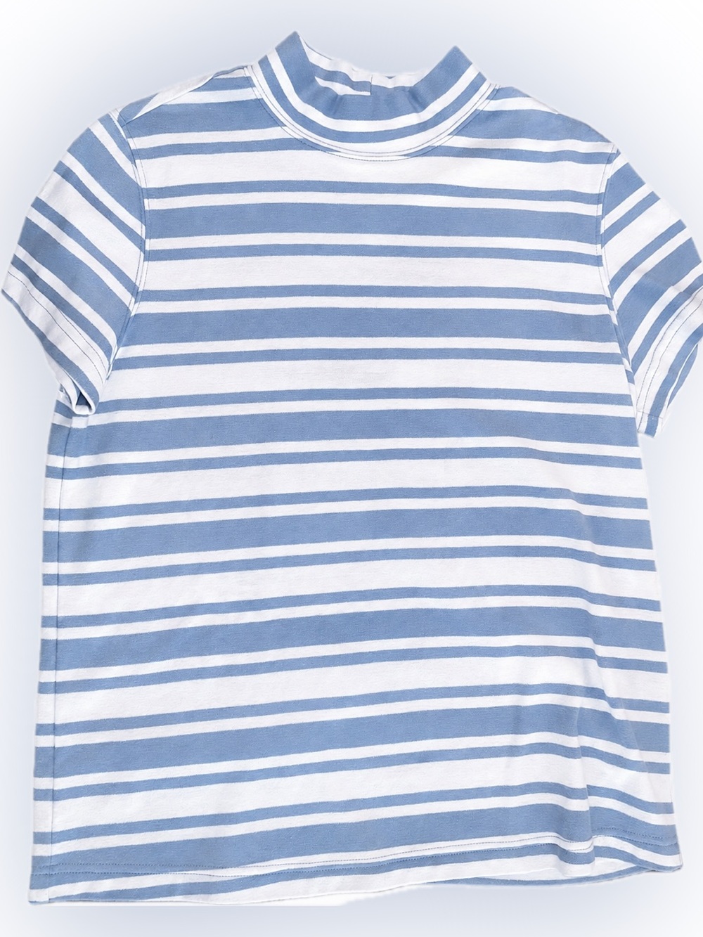 Blair Women’s M Blue White Striped Mock Neck Short Sleeve Top Cotton Blend